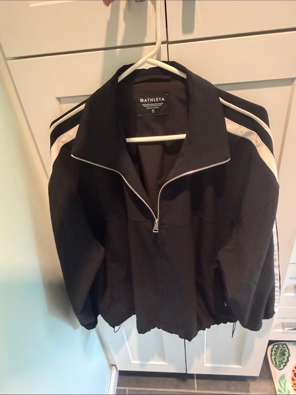 Athleta Black Track Jacket with White Shoulder Stripes